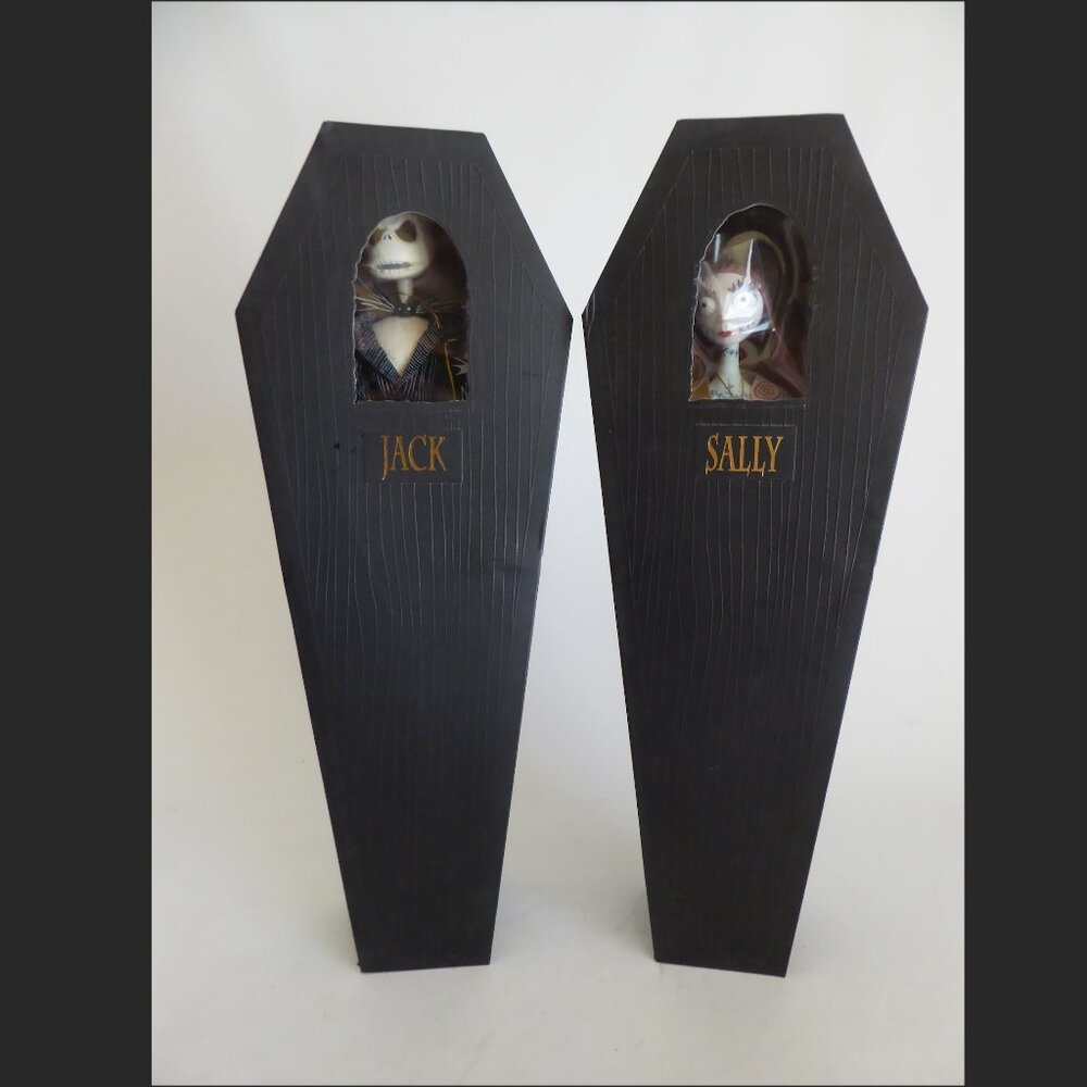 NEW 2000 JAPAN NIGHTMARE BEFORE CHRISTMAS 16" & 14" JACK SALLY BLACK COFFIN SET